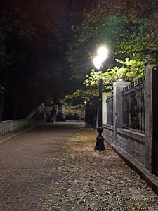 Киев вечерний. Ночь, парк, фонарь, осенняя листва... Вход на стадион «Динамо» со стороны Городского парка.