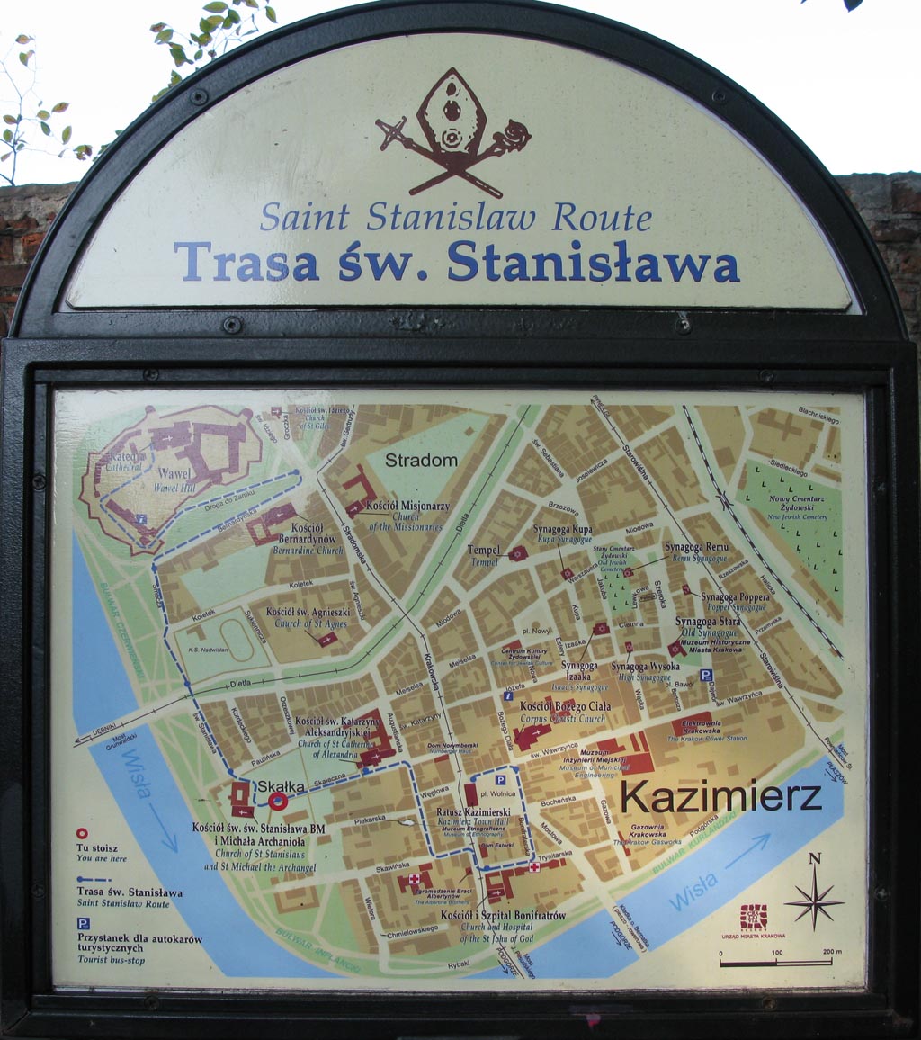 Фото Кракова. Трасса Святого Станислава (Saint Stanislaw Route / Trasa Świętego Stanisława). Туристическая схема маршрута.