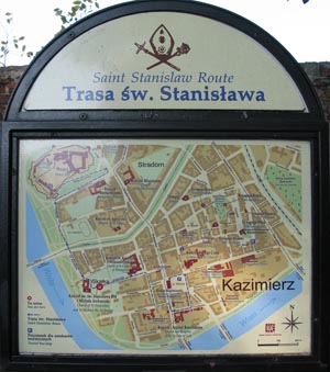 Фото Кракова. Трасса Святого Станислава (Saint Stanislaw Route / Trasa Świętego Stanisława). Туристическая схема маршрута.