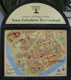 Фото Кракова. Трасса Еврейского Наследия (Jewish Heritage Route / Trasa Zabytków Żydowskich). Туристическая схема маршрута.