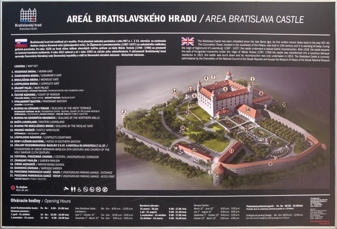 Фото Братиславы (Словакия). Братиславский град (Bratislavský hrad). Туристическая схема.