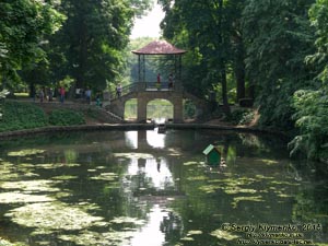 Белая Церковь, Александрийский парк. Фото. Озеро «Лебединое» и «Китайский мостик» осенью.
