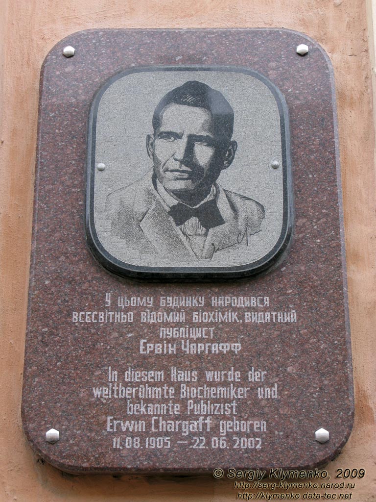 Черновцы. Мемориальная доска Эрвину Чаргаффу.