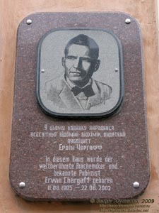 Черновцы. Мемориальная доска Эрвину Чаргаффу.