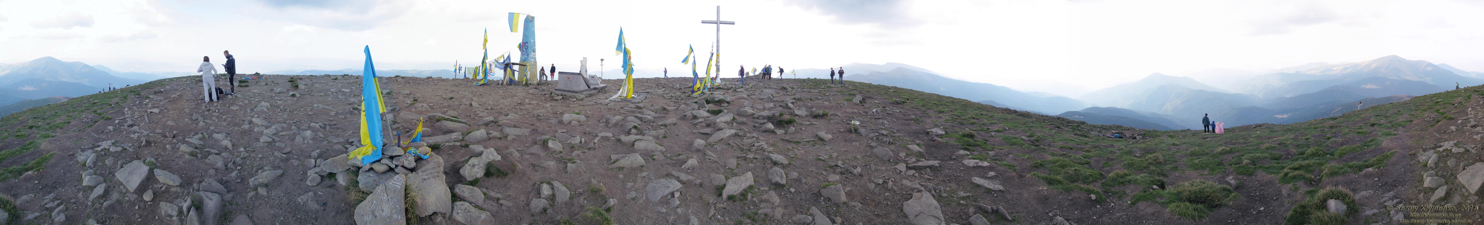Фото Карпат. Панорама (~360°) на вершине горы Говерла. Высота ~2061 метров над уровнем моря.
