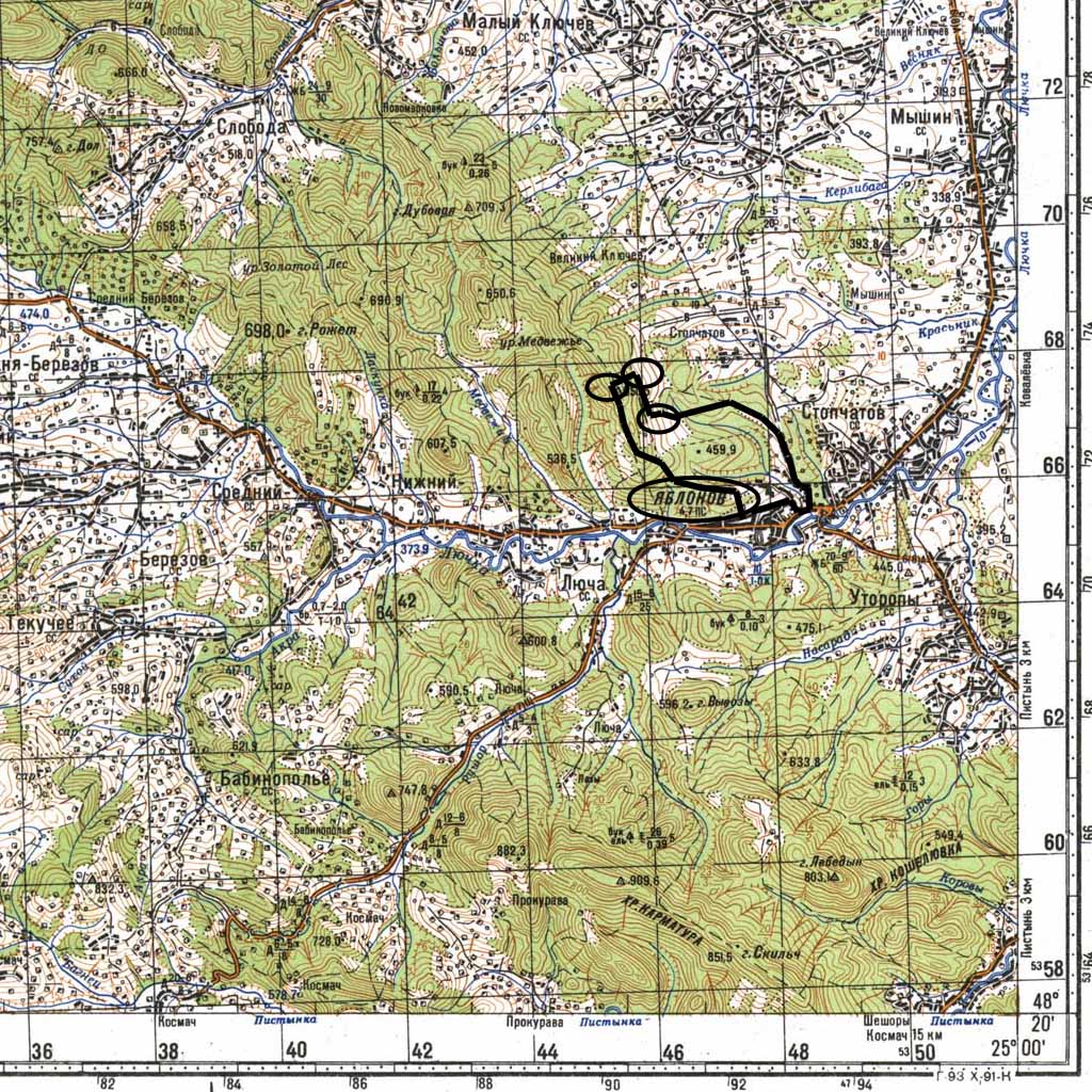 Карпаты, июнь 2008 года. День второй. Карта пешеходного маршрута.