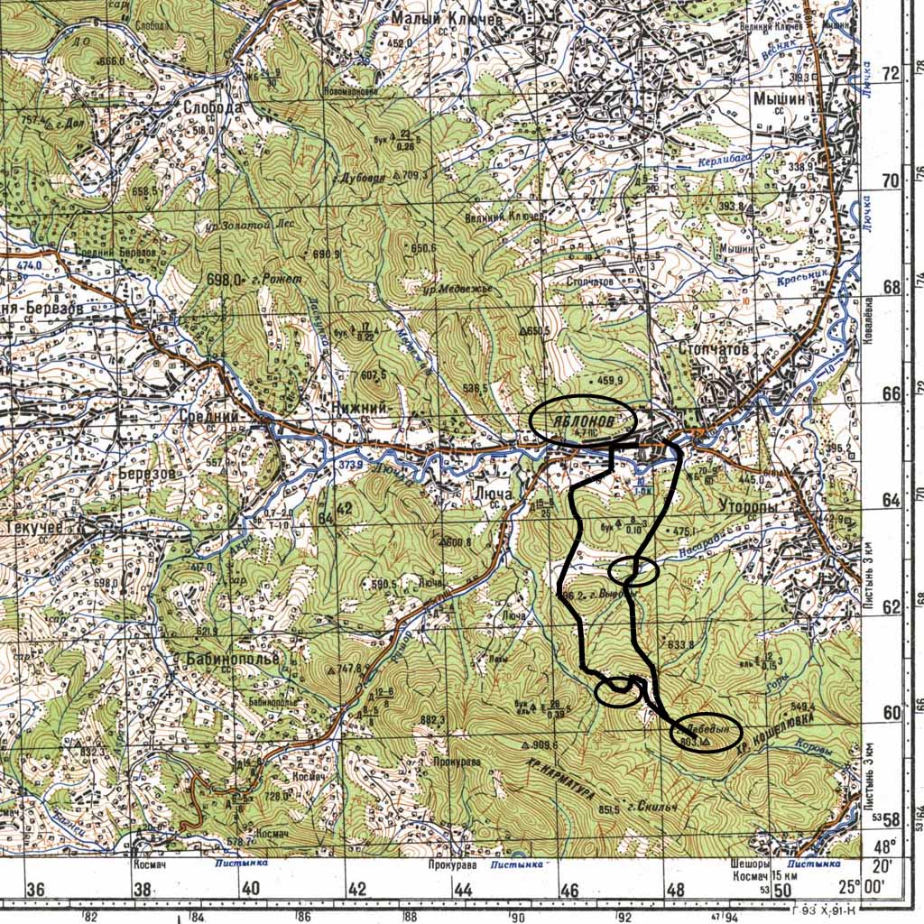 Карпаты, июнь 2008 года. День третий. Карта пешеходного маршрута.