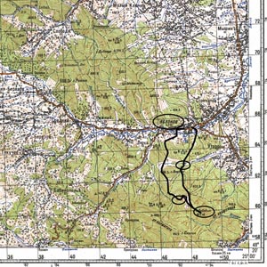 Карпаты, июнь 2008 года. День третий. Карта пешеходного маршрута.