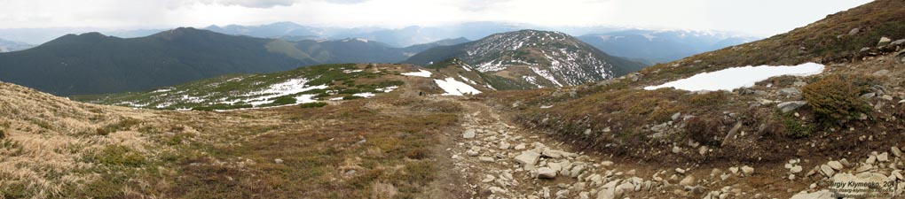 Фото Карпат. Спуск с горы Поп Иван Черногорский (панорама ~150°).