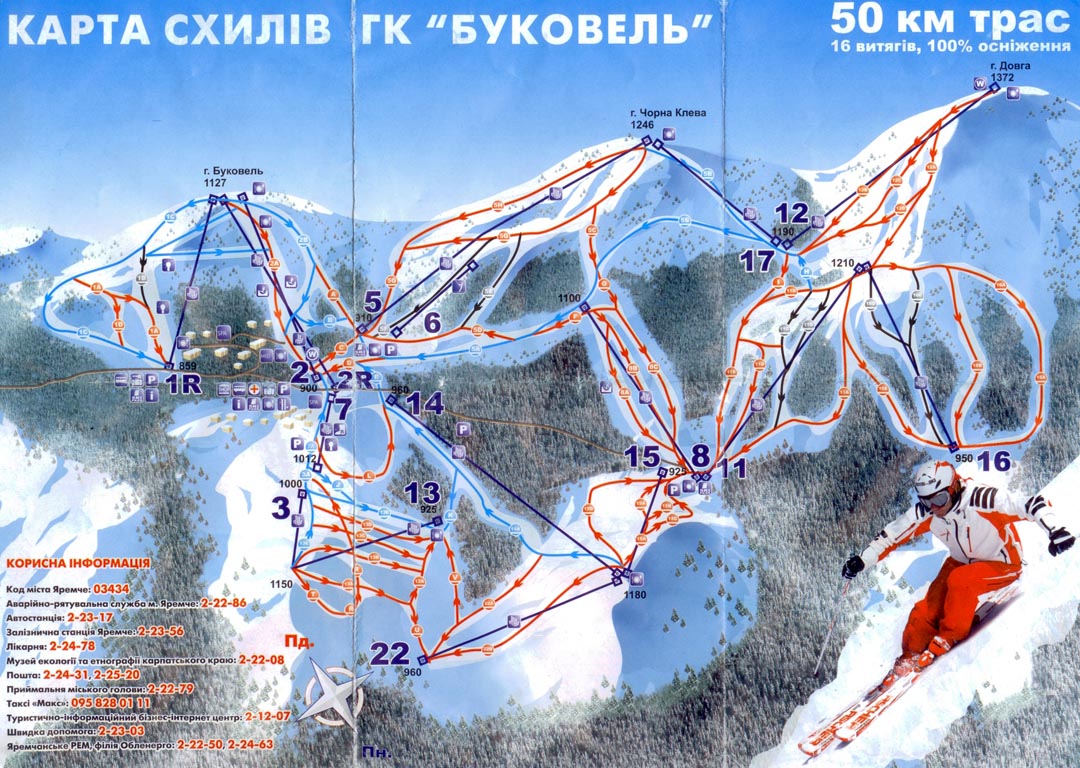 Ивано-Франковская область, горнолыжный курорт Буковель. Карта трасс и подъемников горнолыжного курорта Буковель.