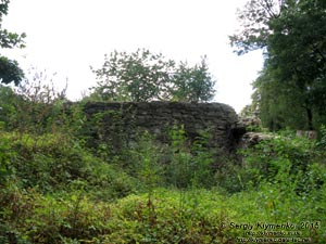 Ивано-Франковская область, город Надворная. Фото. Руины круглой каменной башни - «Малого замка» (48°37'59.50"N, 24°34'24.90"E), вид снаружи.