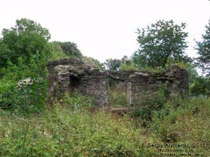 Ивано-Франковская область, город Надворная. Фото. Руины круглой каменной башни - «Малого замка» (48°37'59.50"N, 24°34'24.90"E), вид снаружи.