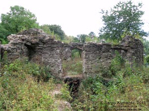 Ивано-Франковская область, город Надворная. Фото. Руины круглой каменной башни - «Малого замка» (48°37'59.50"N, 24°34'24.90"E), вид снаружи.
