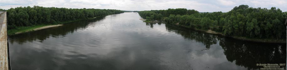 Черниговская область. Фото. Остёр. Вид на р. Десна с моста (50°57'10"N, 30°50'60"E). Панорама ~180° ("по течению").
