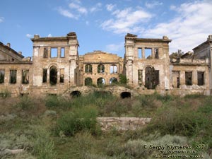 Одесская область. Село Васильевка Одесского района. Фото. Дворец-усадьба Дубецких-Панкеевых («Волчье логово») 1830-1854 годы, фрагмент юго-взападного фасада.