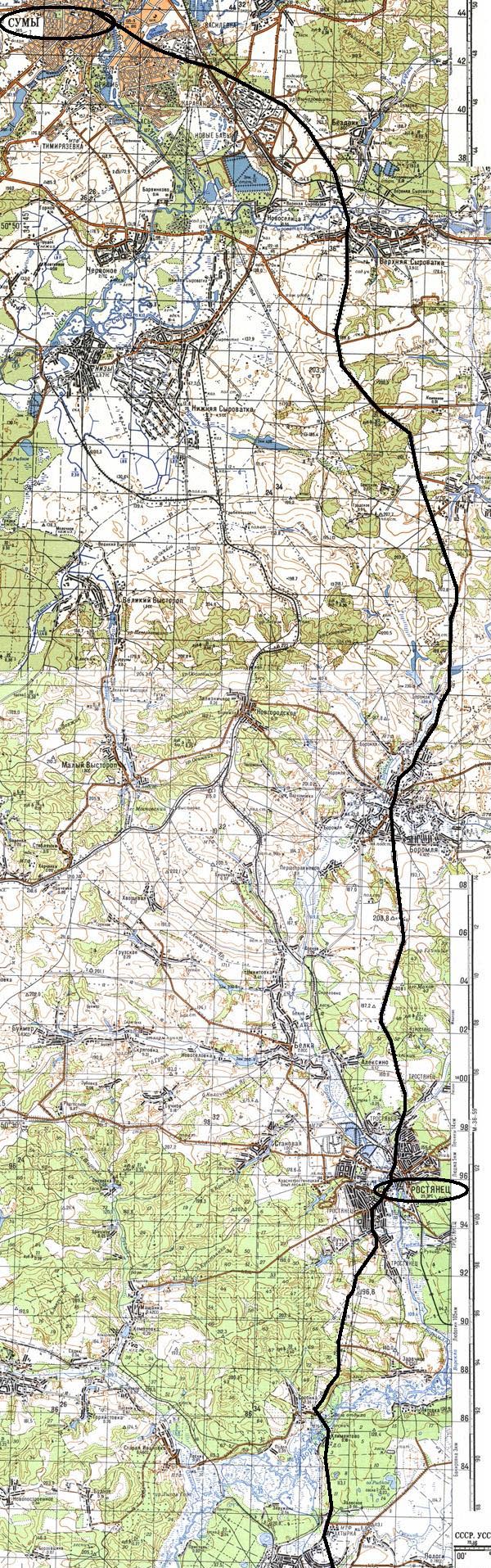 На северо-восток от Киева, август 2007 года. День третий. Карта маршрута, часть первая.