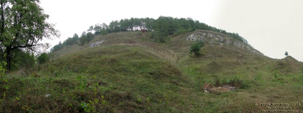 Львовская область. Село Стольско. Фото. Вид от села на поросшее лесом плато - комплексный памятник природы «Стольско» (49°32'05"N, 24°04'46"E). Панорама ~120°.
