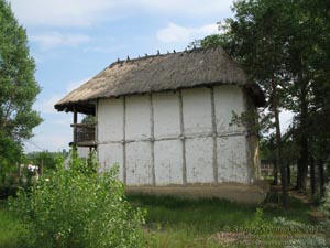 Киевская область. Фото. Частный музей Трипольской культуры. Воссозданный двухэтажный дом трипольцев.