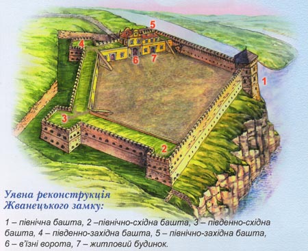 Жванецкий замок, схема из путеводителя «Хотин, Жванець, Окопы, Кривче». © 2006 Частное издательство «Оиюм».